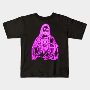 Sacred Heart of Jesus Christ - pink neon Kids T-Shirt